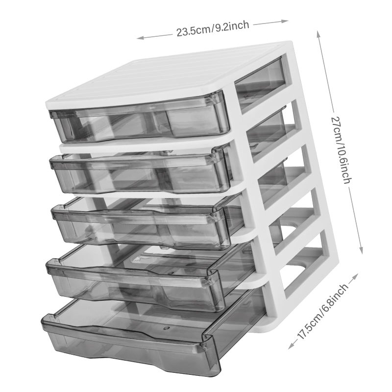 Charmewooden 5 Drawer Desktop Storage with clear drawers  Small Drawer Organizer  Clear Plastic Drawers Organizer  Desktop Organizer with Drawers  Plastic Drawer Storage with Sliding Drawer - Image 2
